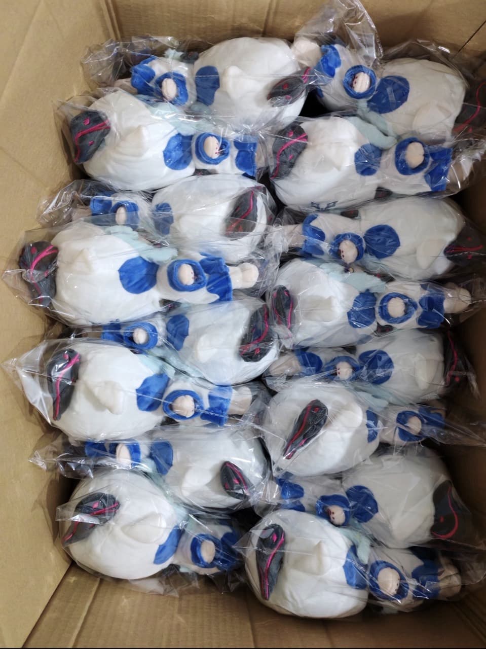 Finished plush toys individually packed for shipping