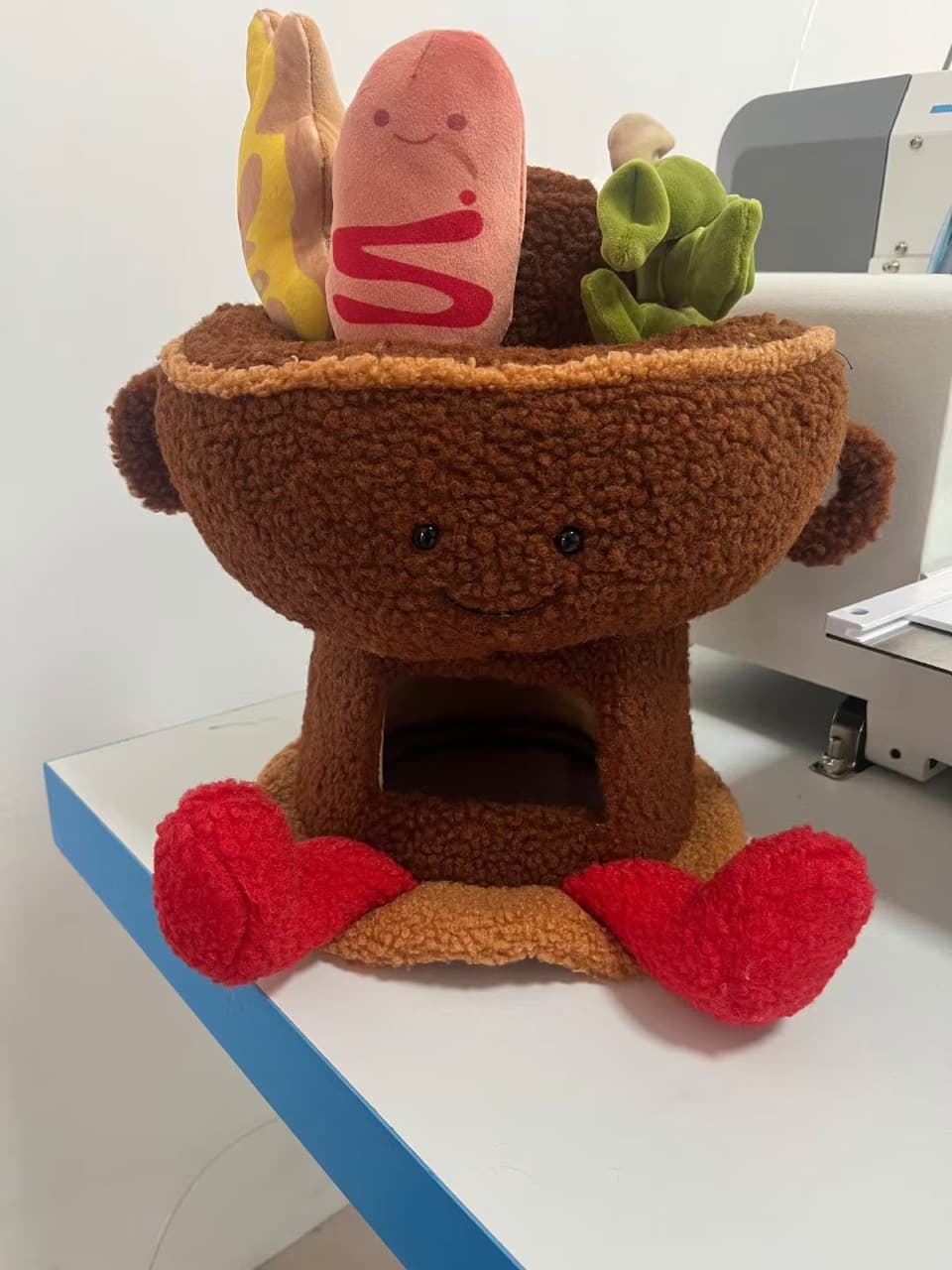 Novelty hot pot shaped plush toy with food ingredients