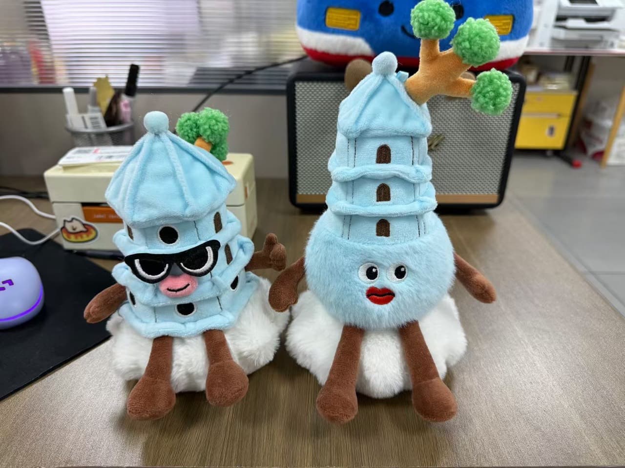 Pair of novelty pagoda tower plush toys
