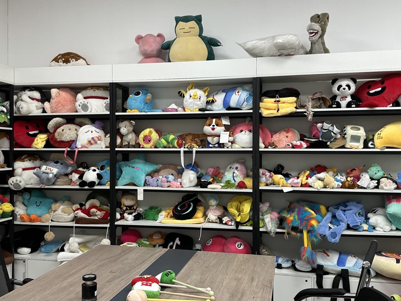 Sample shelves loaded with plush toy prototypes